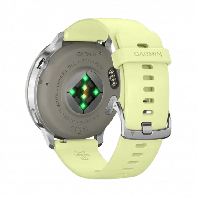 Смарт-годинник Garmin Venu 4 45 мм Silver з Citron світло-жовтим силіконовим ремінцем