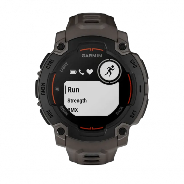 Смарт-годинник Garmin Instinct E 45 мм Black чорний з Charcoal коричневим силіконовим ремінцем