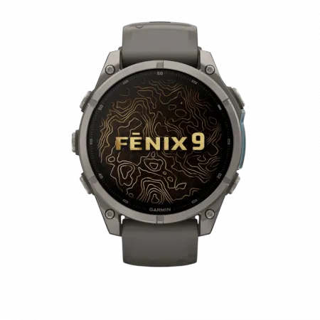 Смарт-годинник Garmin Fenix 9 47мм, Titanium з Pebble Gray темно-сірим силіконовим ремінцем