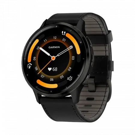 Смарт-годинник Garmin Venu 3 Slate stainless steel bezel з чорним корпусом та шкіряним ремінцем