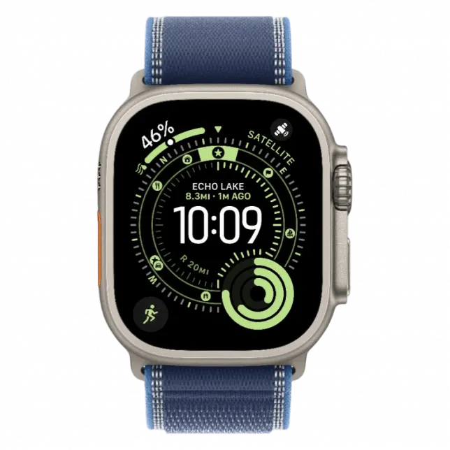 Apple Watch Ultra 3 GPS + LTE, 49mm Natural Titanium Case with Blue/Bright Blue Trail Loop - M/L