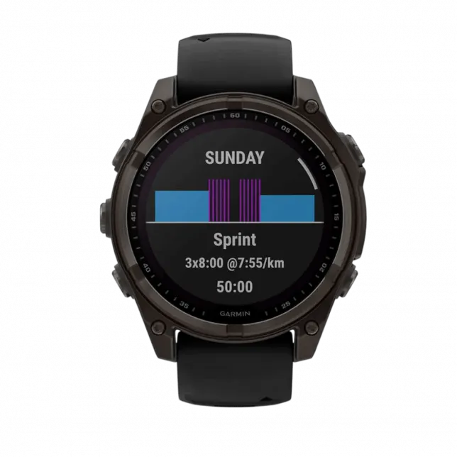 Смарт-годинник Garmin Fenix 8 47мм, Solar Sapphire, Carbon Grey DLC Titanium з Black/Pebble Grey чорним силіконовим ремінцем