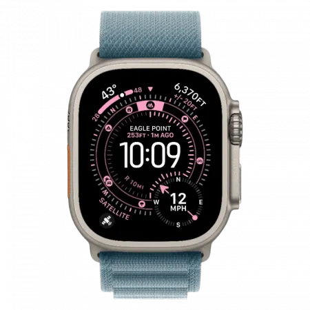 Apple Watch Ultra 3 GPS + LTE, 49mm Natural Titanium Case with Light Blue Alpine Loop - Small