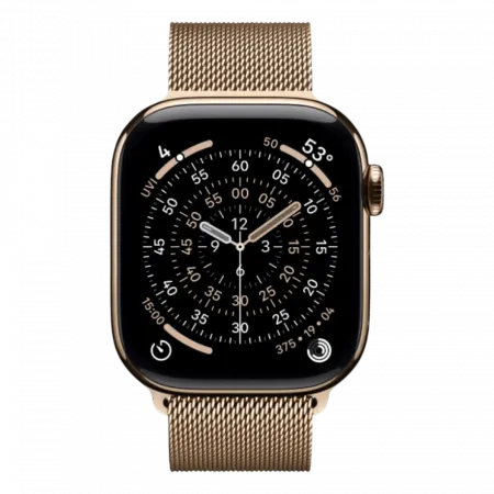 Apple Watch Series 11 GPS, 46mm Gold Titanium Case with Gold Milanese Loop (M/L)