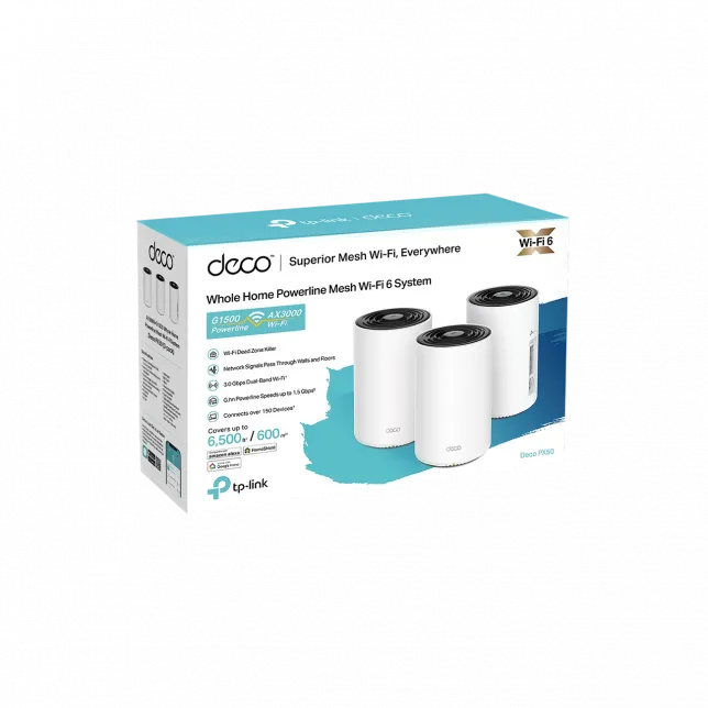 Система WiFi-Mesh TP-LINK Deco PX50 AX3000, 3xGE LAN/WAN, 2 мод, Powerline G1500