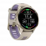 Смарт-годинник Garmin Forerunner 970 Soft Gold Titanium з French Grey корпусом та French Grey/Translucent Indigo сірим силіконовим ремінцем