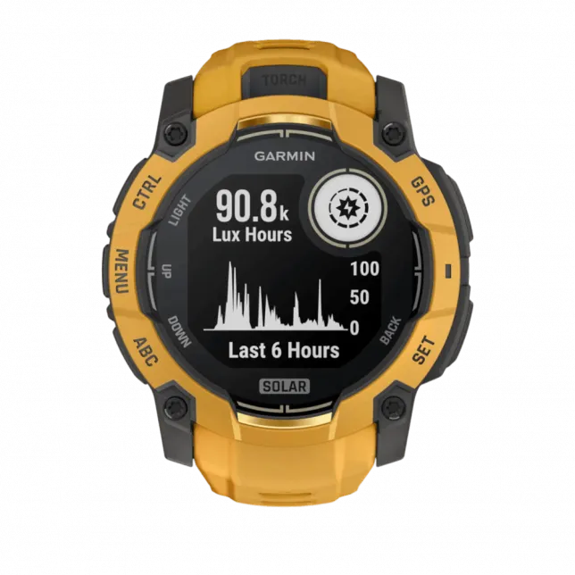 Смарт-годинник Garmin Instinct 3 50 мм, Solar Sunburst помаранчевий з Sunburst/Grey помаранчевим/сірим силіконовим ремінцем