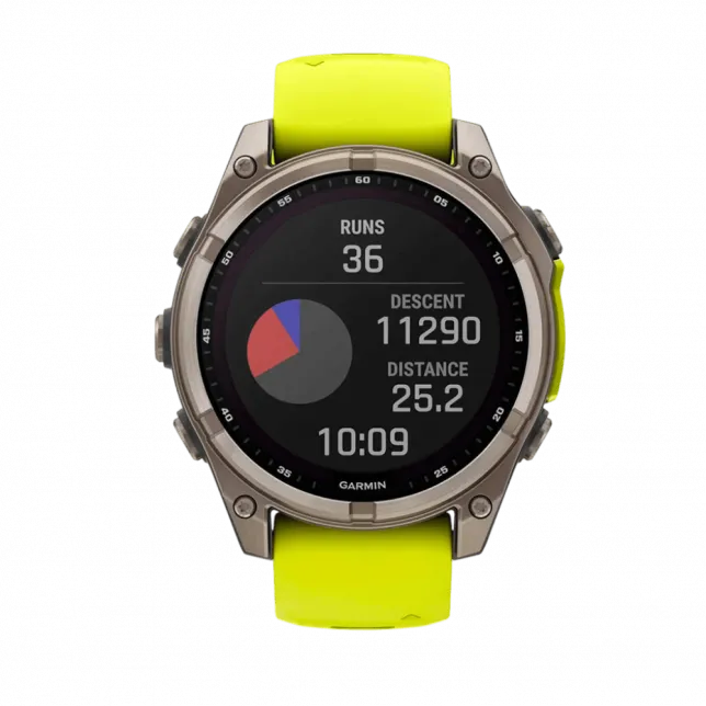 Смарт-годинник Garmin Fenix 8 47мм, Solar Sapphire, Titanium з Amp Yellow/Graphite жовтим силіконовим ремінцем