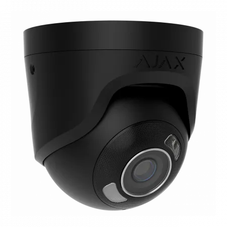 IP-Камера дротова Ajax TurretCam HL black, 8мп, 4мм, гібридне підсвічування IR 50м, білий Led 50м, Poe, True WDR, IP 65, ІЧ 50м, аудіо, 75° до 85°, купольна, чорна