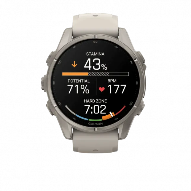 Смарт-годинник Garmin Fenix 9 43мм, Titanium з Fog Gray сірим силіконовим ремінцем