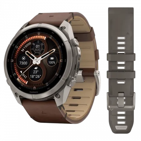 Смарт-годинник Garmin Fenix 9 Pro - inReach, 51мм Titanium з Walnut коричневим шкіряним ремінцем