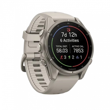 Смарт-годинник Garmin Fenix 9 43мм, Titanium з Fog Gray сірим силіконовим ремінцем