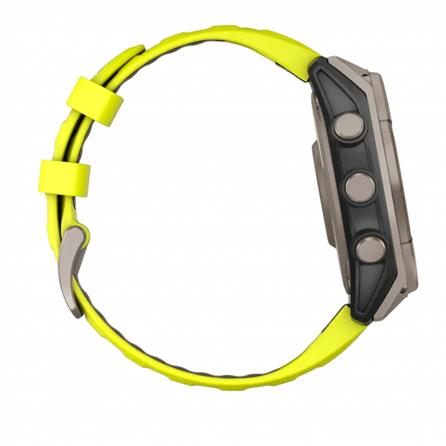 Смарт-годинник Garmin Fenix 8 47мм, Solar Sapphire, Titanium з Amp Yellow/Graphite жовтим силіконовим ремінцем