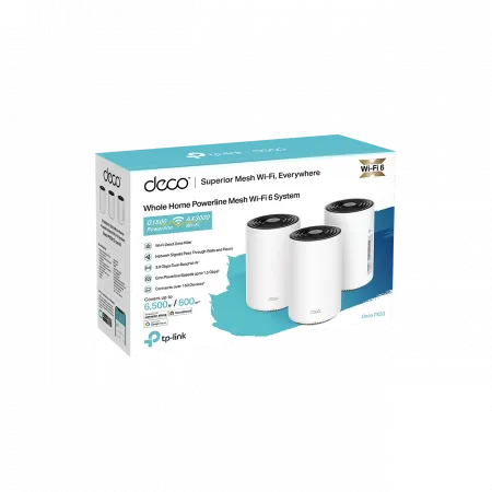 Система WiFi-Mesh TP-LINK Deco PX50 AX3000, 3xGE LAN/WAN, 2 мод, Powerline G1500