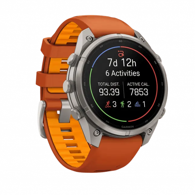 Смарт-годинник Garmin Fenix 9 Pro - inReach, 47мм Titanium з Autumn Orange/Spark Orange помаранчевим силіконовим ремінцем