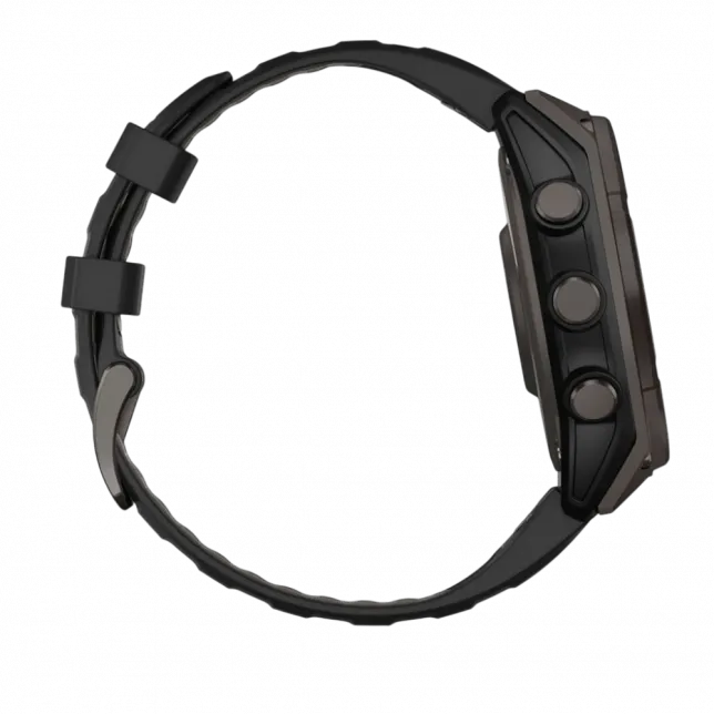 Смарт-годинник Garmin Fenix 8 47мм, Solar Sapphire, Carbon Grey DLC Titanium з Black/Pebble Grey чорним силіконовим ремінцем