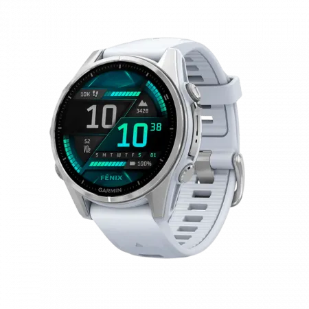 Смарт-годинник Garmin Fenix 8 43мм, AMOLED Silver з Whitestone білим силіконовим ремінцем