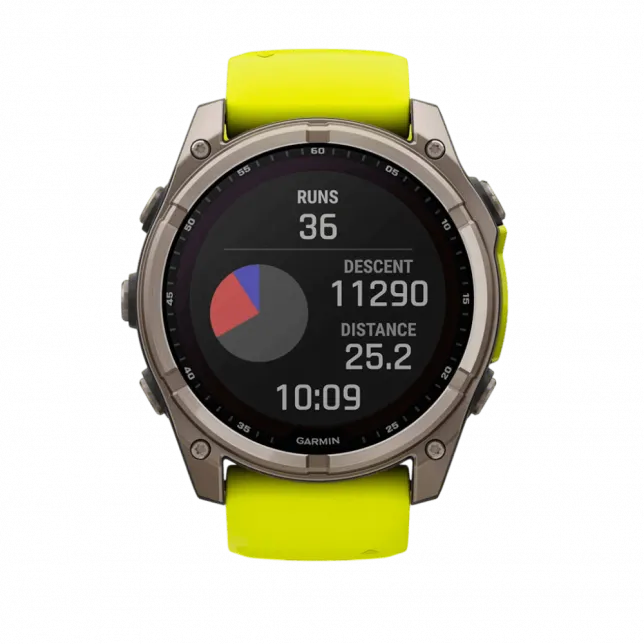 Смарт-годинник Garmin Fenix 8 51мм, Solar Sapphire, Titanium з Amp Yellow/Graphite жовтим силіконовим ремінцем