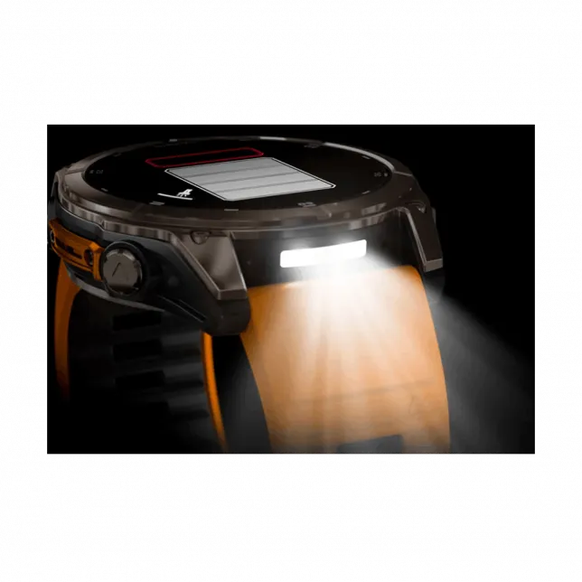 Смарт-годинник Garmin Fenix 8 51мм, AMOLED Sapphire, Titanium з Spark Orange/Graphite помаранчевим силіконовим ремінцем