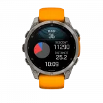Смарт-годинник Garmin Fenix 8 47мм, AMOLED Sapphire, Titanium з Spark Orange/Graphite помаранчевим силіконовим ремінцем