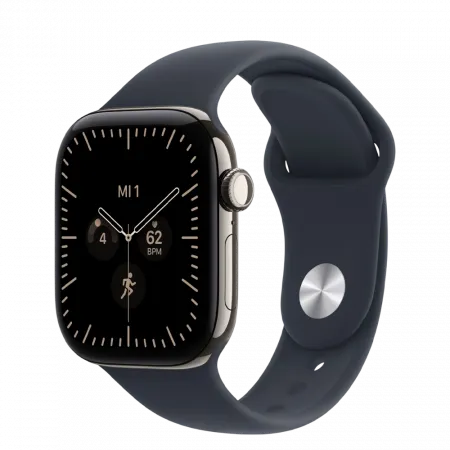 Apple Watch Series 12 GPS + LTE 42mm Natural Titanium Case with Navy Blue Sport Band - S/M (MJGF4)