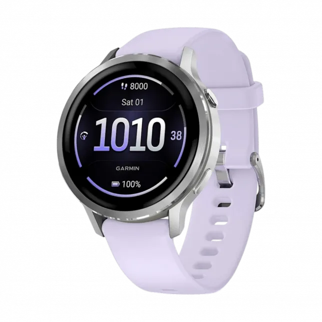 Смарт-годинник Garmin Venu 4 41 мм Silver з Periwinkle бузковим силіконовим ремінцем