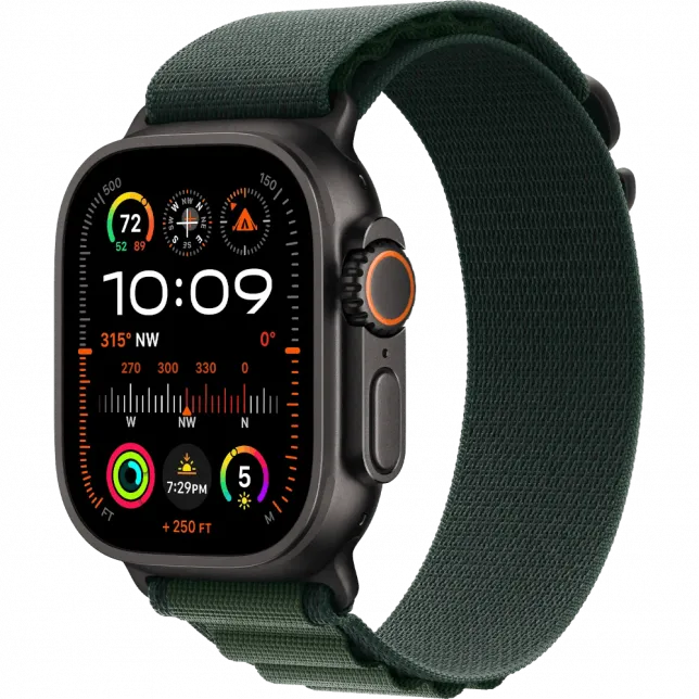 б/у Apple Watch Ultra 2 GPS + LTE 49mm Black Titanium Case with Dark Green Alpine Loop - Large
