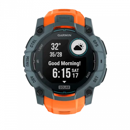 Смарт-годинник Garmin Instinct 3 50 мм, Solar Twilight сірий з Solstice помаранчевим силіконовим ремінцем