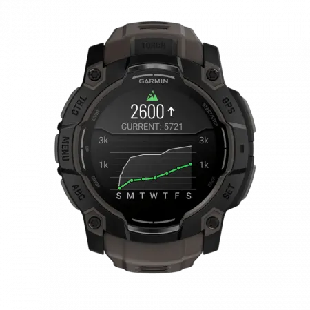 Смарт-годинник Garmin Instinct 3 50 мм, AMOLED Black чорний з Charcoal коричневим силіконовим ремінцем