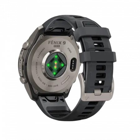 Смарт-годинник Garmin Fenix 9 Pro 47мм, Titanium з Graphite/Black темно-сірим/чорним силіконовим ремінцем