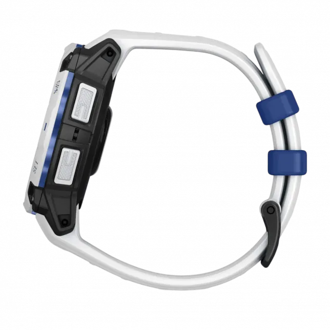 Смарт-годинник Garmin Instinct 3 45 мм, Solar Whitestone білий з Whitestone/Bolt Blue білим/синім силіконовим ремінцем