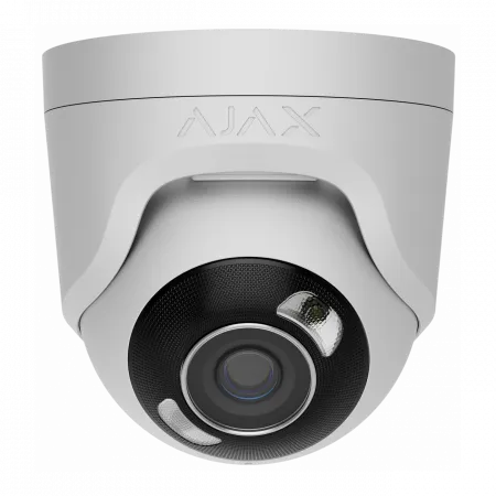 IP-Камера дротова Ajax TurretCam HL white, 8мп, 4мм, гібридне підсвічування IR 50м, білий Led 50м, Poe, True WDR, IP 65, ІЧ 50м, аудіо, 75° до 85°, купольна, біла