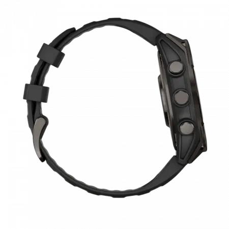 Смарт-годинник Garmin Fenix 8 47мм, AMOLED Sapphire, Carbon Grey DLC Titanium з Black/Pebble Grey чорним силіконовим ремінцем