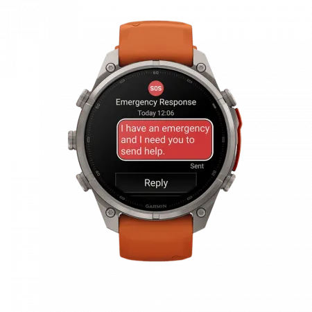 Смарт-годинник Garmin Fenix 9 Pro - inReach, 47мм Titanium з Autumn Orange/Spark Orange помаранчевим силіконовим ремінцем