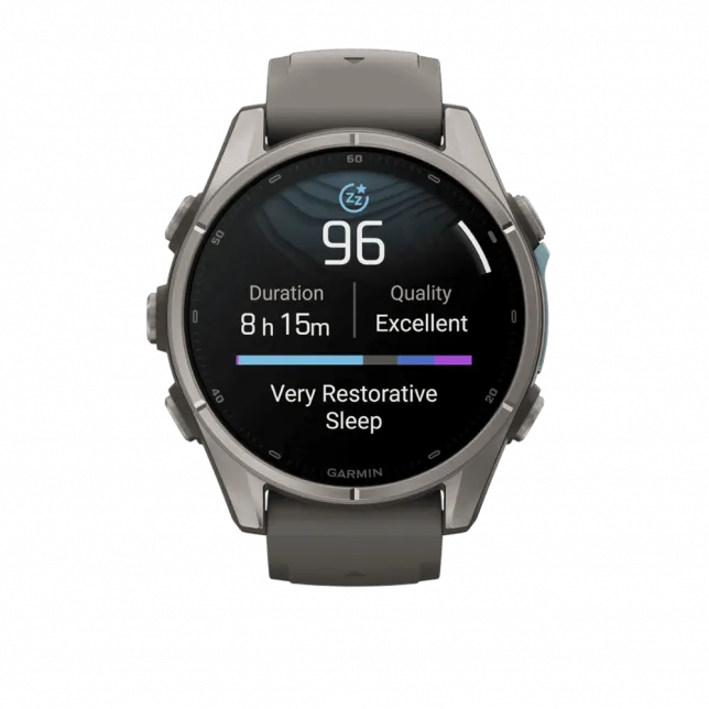 Смарт-годинник Garmin Fenix 9 43мм, Titanium з Pebble Gray темно-сірим силіконовим ремінцем
