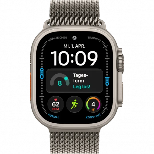 Apple Watch Ultra 4 GPS + LTE 49mm Natural Titanium Case with Natural Titanium Milanese Loop - Medium Medium (MJA94)