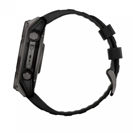 Смарт-годинник Garmin Fenix 8 51мм, Solar Sapphire, Carbon Gray DLC Titanium з Black/Pebble Gray чорним силіконовим ремінцем