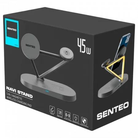 Зарядний пристрій бездротовий Senteo D1 Navi Stand 5in1 45W Black