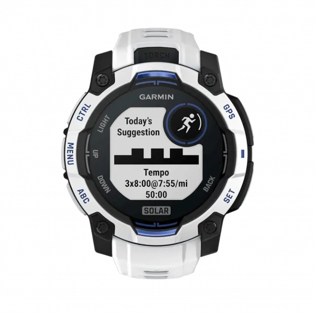 Смарт-годинник Garmin Instinct 3 45 мм, Solar Whitestone білий з Whitestone/Bolt Blue білим/синім силіконовим ремінцем