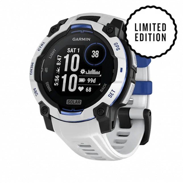 Смарт-годинник Garmin Instinct 3 45 мм, Solar Whitestone білий з Whitestone/Bolt Blue білим/синім силіконовим ремінцем