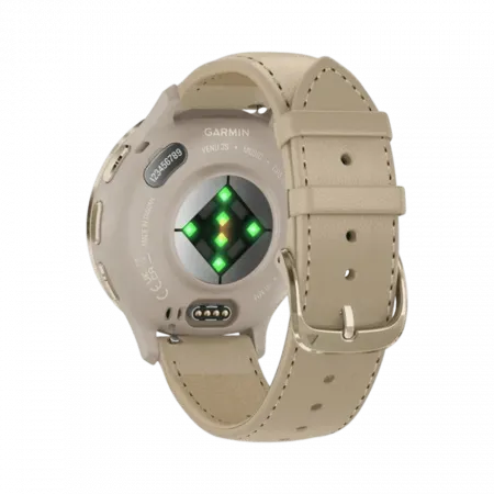 Смарт-годинник Garmin Venu 3S Soft Gold Stainless Steel Bezel з French Gray сірим корпусом та шкіряним ремінцем