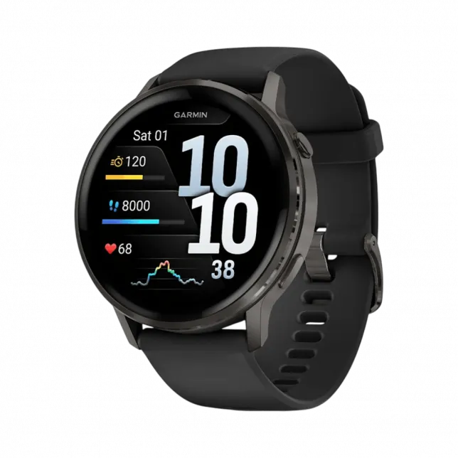 Смарт-годинник Garmin Venu 4 45 мм Slate з Black чорним силіконовим ремінцем