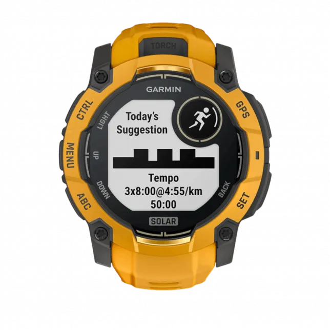 Смарт-годинник Garmin Instinct 3 50 мм, Solar Sunburst помаранчевий з Sunburst/Grey помаранчевим/сірим силіконовим ремінцем