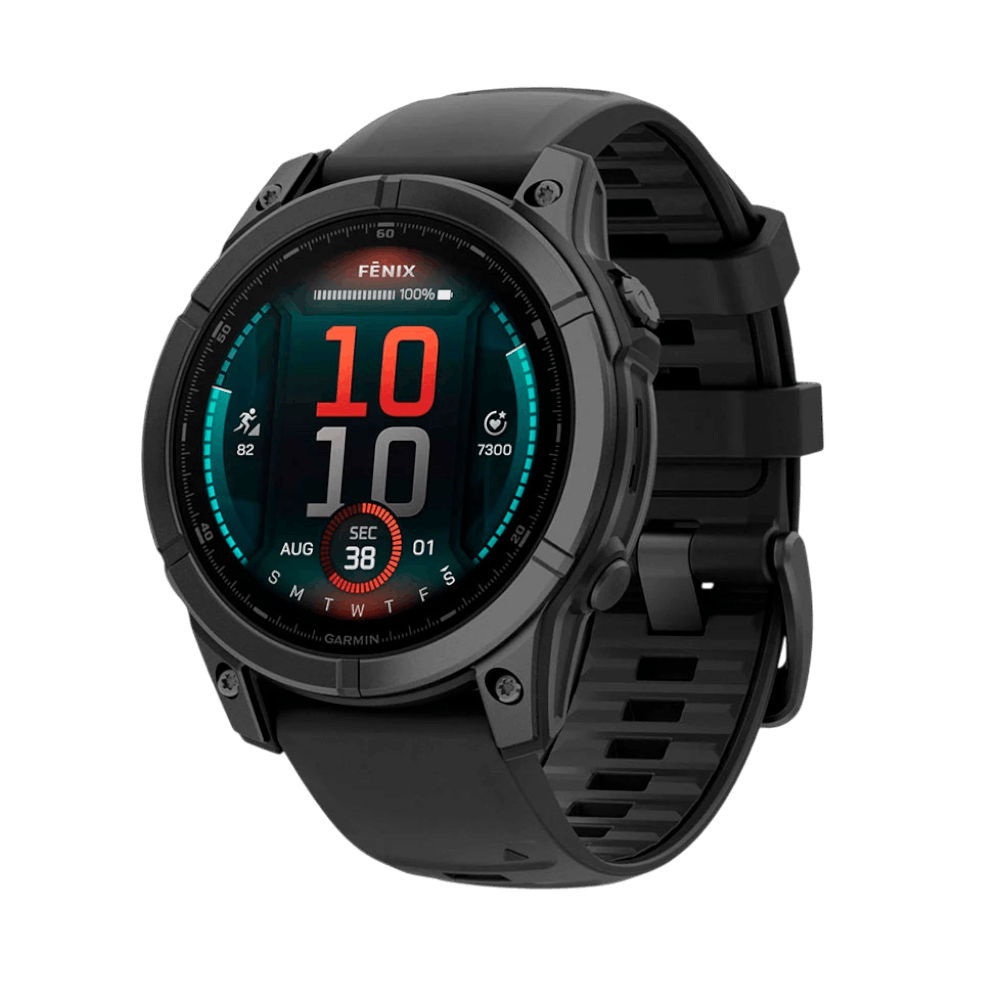 Смарт-годинник Garmin Fenix E 47мм, AMOLED Slate Gray Steel з чорним силіконовим ремінцем