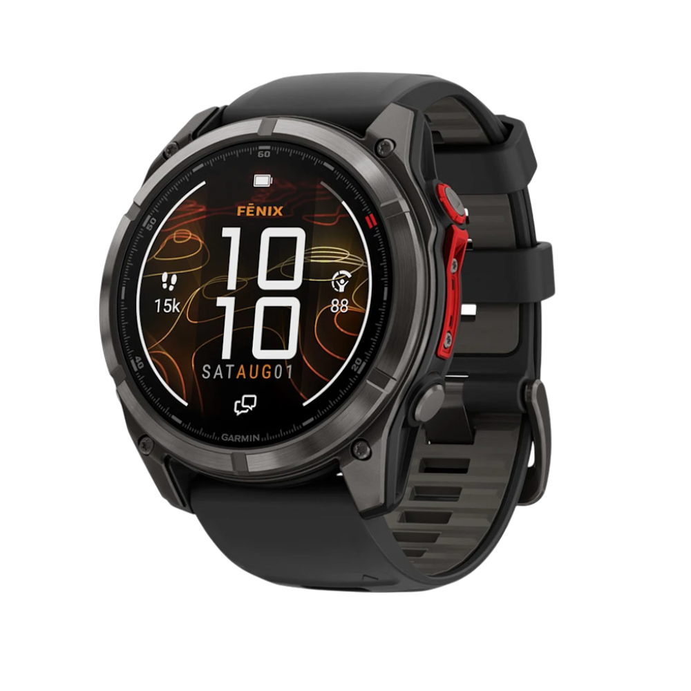 Смарт-годинник Garmin Fenix 8 51мм, MicroLED Sapphire, Titanium, Carbon Gray DLC з Black/Pebble Grey чорним/сірим силіконовим ремінцем