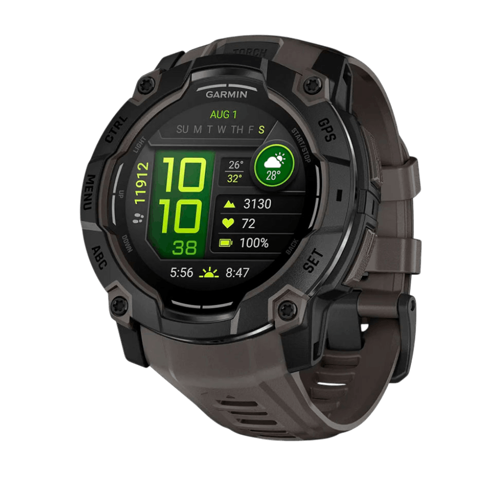 Смарт-годинник Garmin Instinct 3 50 мм, AMOLED Black чорний з Charcoal коричневим силіконовим ремінцем