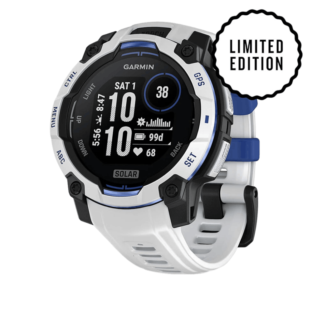 Смарт-годинник Garmin Instinct 3 45 мм, Solar Whitestone білий з Whitestone/Bolt Blue білим/синім силіконовим ремінцем
