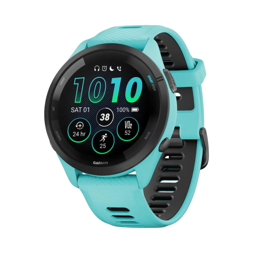 Смарт-годинник Garmin Forerunner 265 з Aqua корпусом та Aqua/Black бірюзовим силіконовим ремінцем