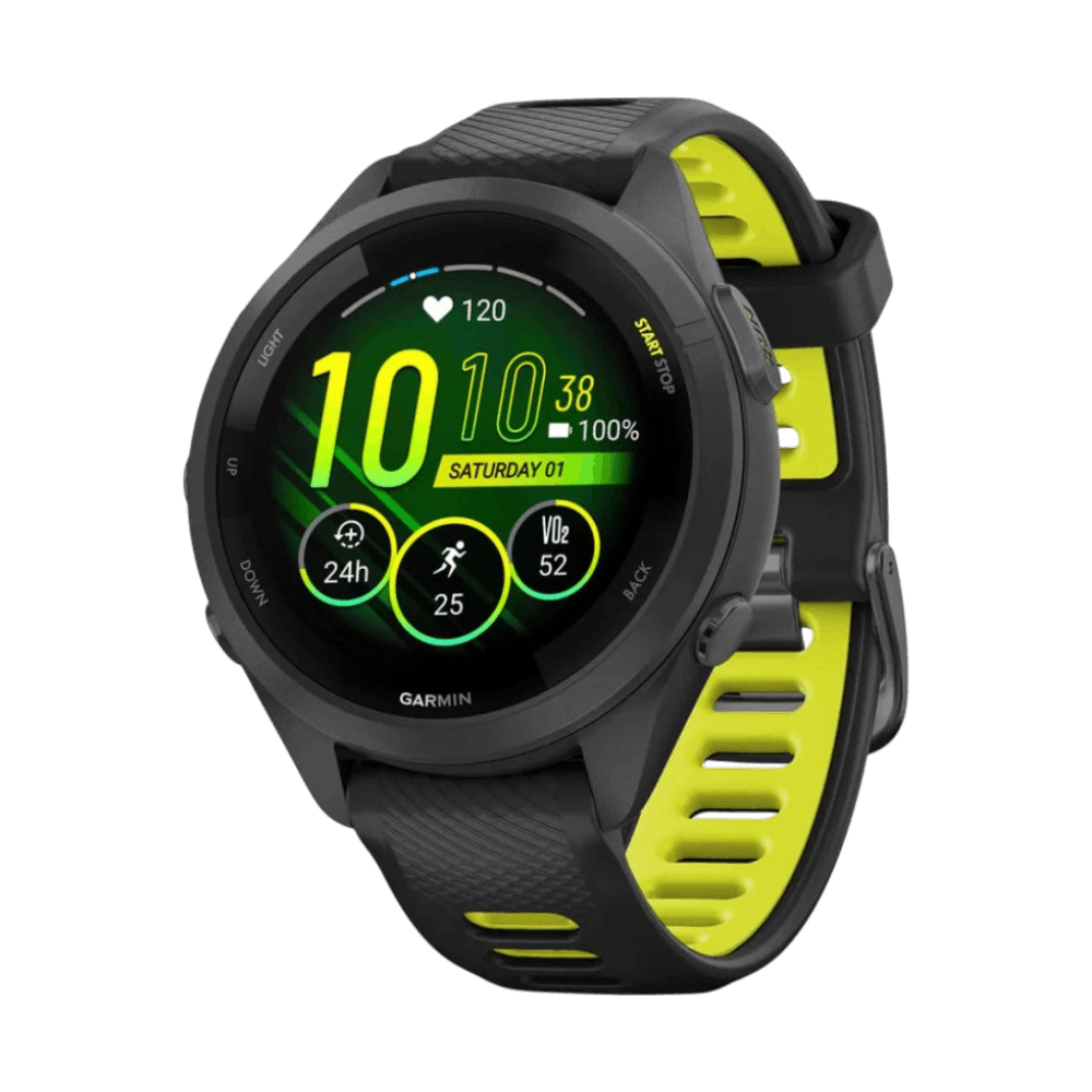 Смарт-годинник Garmin Forerunner 265S з чорним корпусом та Black/Amp Yellow чорним силіконовим ремінцем