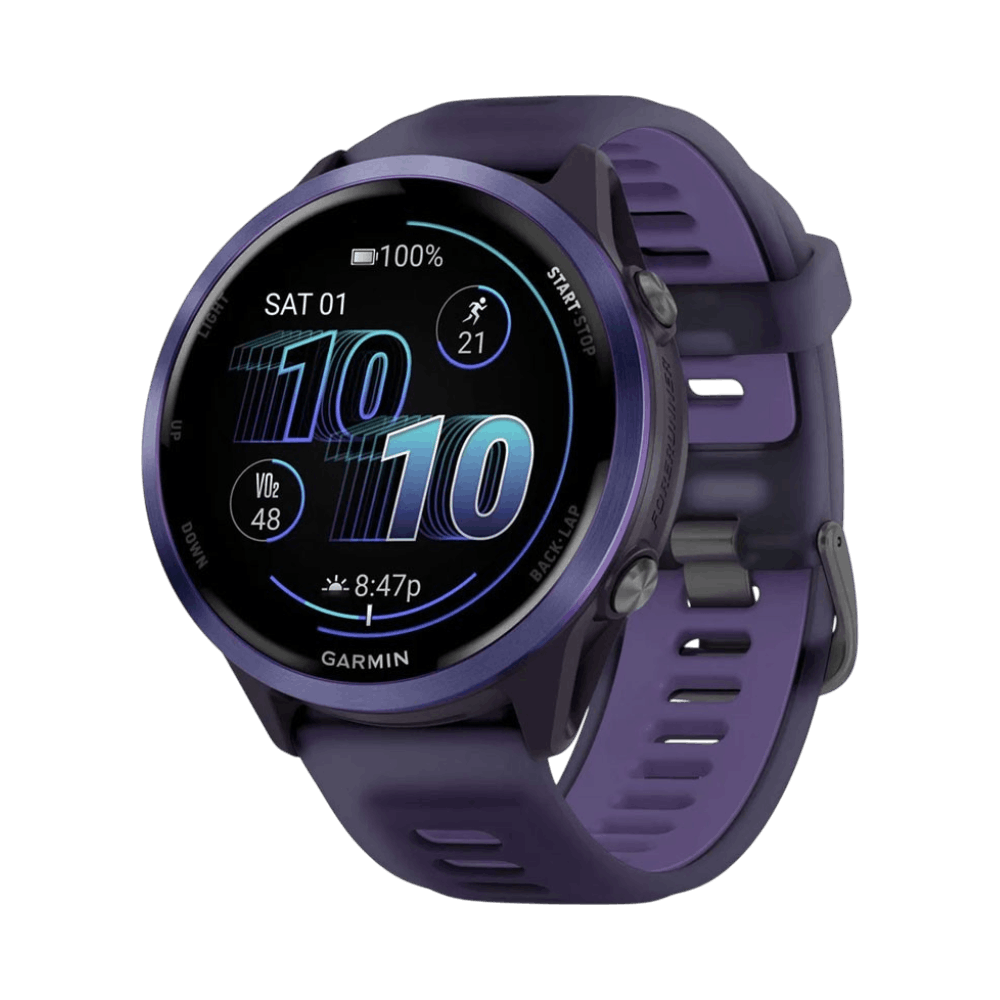 Смарт-годинник Garmin Forerunner 570 47мм Indigo Aluminum з Translucent Whitestone/Turquoise блакитним силіконовим ремінцем